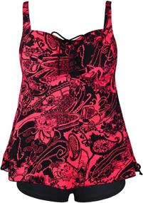 img 4 attached to 👙 Stylish Paisley Swimdress Tankini Swimsuit with Shorts for Plus-size Women (Red, US 22) - Septangle