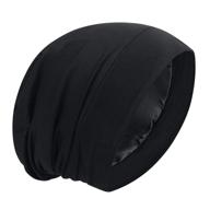 🎀 satin bonnet silk lined sleep cap - frizzy hair beanie - adjustable slouchy night cap - hair protection for patients - care (black) logo