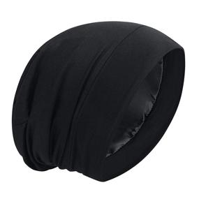 img 4 attached to 🎀 Satin Bonnet Silk Lined Sleep Cap - Frizzy Hair Beanie - Adjustable Slouchy Night Cap - Hair Protection for Patients - Care (Black)