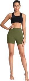 img 2 attached to 🩳 Oalka Women's Short Yoga Shorts with Side Pockets, High Waist for Workout, Running, and Sports - 4 inch