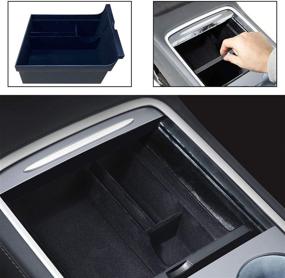 img 4 attached to 🚗 2021 Tesla Model 3 Model Y Center Console Organizer Tray: Armrest Hidden Cubby Drawer Storage Box for Interior Accessories - DIBMS Flocked ABS Material Container
