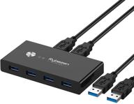 🔁 rybozen usb 3.0 switch selector - 4 port kvm switch adapter for 2 computers with one-button swapping - usb peripheral switcher box hub for mouse, keyboard, scanner, printer pc - includes 2 pack usb cable logo