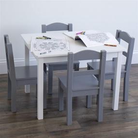 img 2 attached to 🪑 Humble Crew White Grey Kids Wooden Table and 4 Chairs Set