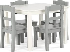 img 4 attached to 🪑 Humble Crew White Grey Kids Wooden Table and 4 Chairs Set