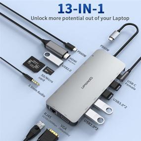 img 2 attached to 🔌 UPGROW 13-in-1 USB C Docking Station: MacBook HDMI Adapter with 4K HDMI, VGA, USB 3.0&2.0, PD Charger, SD/TF, RJ45, Aux, and More!