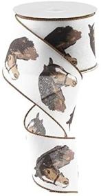 img 1 attached to 🐴 Burlap Wired Ribbon: Horse Head Pattern in Brown and White, 2.5 inches x 10 yards