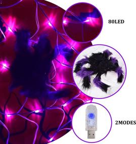 img 1 attached to 🕸️ PIXFAIRY Spider Web Lights: Halloween Orange 80LED Spider Net with Spider - Indoor & Outdoor Scary Halloween Decoration (Purple)