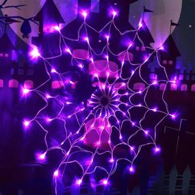 img 2 attached to 🕸️ PIXFAIRY Spider Web Lights: Halloween Orange 80LED Spider Net with Spider - Indoor & Outdoor Scary Halloween Decoration (Purple)