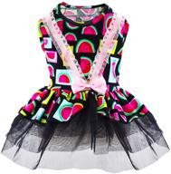 🍉 watermelon print black dog dress - xs puppy clothes for small dogs, cute dog apparel and outfits for girls логотип