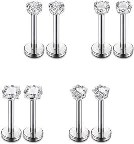 img 1 attached to 💎 Fashionably Versatile: FUNRUN JEWELRY 4 Pairs 16G Stainless Steel Monroe Lip Rings Nose Studs Body Jewelry Piercing with 3mm CZ in Various Lengths