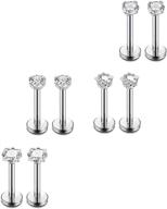 💎 fashionably versatile: funrun jewelry 4 pairs 16g stainless steel monroe lip rings nose studs body jewelry piercing with 3mm cz in various lengths logo