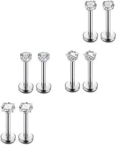 img 4 attached to 💎 Fashionably Versatile: FUNRUN JEWELRY 4 Pairs 16G Stainless Steel Monroe Lip Rings Nose Studs Body Jewelry Piercing with 3mm CZ in Various Lengths