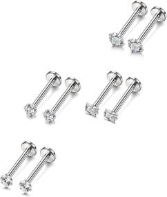 img 2 attached to 💎 Fashionably Versatile: FUNRUN JEWELRY 4 Pairs 16G Stainless Steel Monroe Lip Rings Nose Studs Body Jewelry Piercing with 3mm CZ in Various Lengths