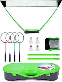 img 4 attached to 🏸 Foldable Badminton Net Set with Portable Base + 4 Graphite Rackets + 4 Shuttlecocks – Perfect for Family Sports, Backyard Games, Kids Gift