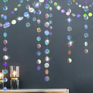 glitter iridescent circle dot garland paper - hanging polka dot streamer party decoration bunting banner backdrop for birthday, wedding, baby shower, engagement, bridal shower - party supplies logo
