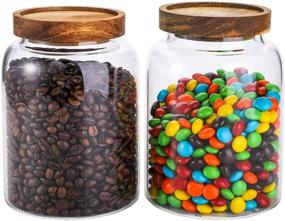 img 1 attached to 🔒 Bekith 2 Pack 42 FL OZ (1250ml) Glass Storage Jars with Wooden Lids - Airtight Containers for Beans, Rice, Sugar, Coffee and More