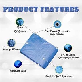 img 2 attached to Heavy Duty Waterproof Safety-Shark Tarps - 20x20 Feet - 5 Mil Thick Poly, Ideal Tarp for Outdoor Weather Protection, Camping, Pool Cover, with Metal Grommets