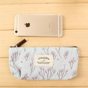 img 1 attached to 🌸 AKIRO Pencil Case: Cute Floral Flower Canvas Zipper Pencil Cases - Lovely Fabric Flower Tree Pen Bags - School Supplies 4 Pcs