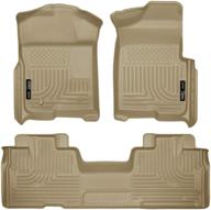 🚗 husky liners 98343: weatherbeater floor mats for 2009-14 ford f-150 supercab (tan) - complete footwell coverage logo