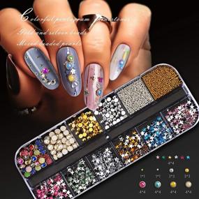 img 1 attached to Nail Art Gemstones and Rhinestones Set, Nail Design Kit with Assorted Nail Stickers, Acrylic Nail Supplies, Nail Ornaments and Embellishments, Pack of 6 Boxes (72 Varieties), Complete Nail Accessories Kit Including Finger Separator and Tweezers