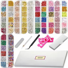 img 4 attached to Nail Art Gemstones and Rhinestones Set, Nail Design Kit with Assorted Nail Stickers, Acrylic Nail Supplies, Nail Ornaments and Embellishments, Pack of 6 Boxes (72 Varieties), Complete Nail Accessories Kit Including Finger Separator and Tweezers