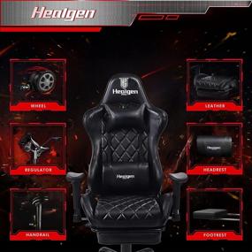 img 3 attached to 🎮 HEALGEN Gaming Chair - Racing Style Gamer Chair with Ergonomic Leather, High Back, Adjustable Seat Height, Swivel, Footrest, Lumbar Pillow, and Headrest