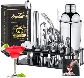 img 4 attached to Siyaluens 20PCS Stainless Steel Cocktail Shaker Set Bartender Kit with Acrylic Stand, Cocktail Recipes Booklet, and Professional Bar Tools - Perfect for Homes, Parties, and Bars