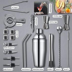 img 3 attached to Siyaluens 20PCS Stainless Steel Cocktail Shaker Set Bartender Kit with Acrylic Stand, Cocktail Recipes Booklet, and Professional Bar Tools - Perfect for Homes, Parties, and Bars