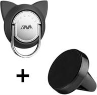 📱 cat ring phone holder with car mount, magnetic air vent mount, cute finger kickstand ring, 360 rotation phone grip stand compatible for iphone xs max/xr/xs (1 set,black) logo