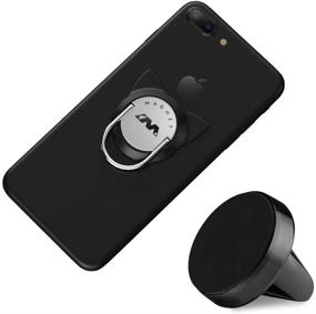 img 3 attached to 📱 Cat Ring Phone Holder with Car Mount, Magnetic Air Vent Mount, Cute Finger Kickstand Ring, 360 Rotation Phone Grip Stand Compatible for iPhone Xs Max/XR/XS (1 Set,Black)