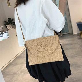 img 1 attached to 👜 Handmade Women's Straw Beach Shoulder Bag Tote with PU Leather Straps - Classic Summer Handbag Purse