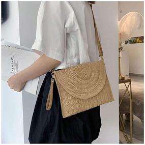 img 2 attached to 👜 Handmade Women's Straw Beach Shoulder Bag Tote with PU Leather Straps - Classic Summer Handbag Purse