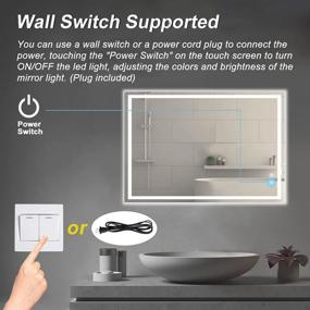 img 2 attached to 🔌 36 x 28 Inch LED Vanity Bathroom Mirror by DLLT - Dimmable Touch Wall Mounted Mirror Lights with Plug - Anti-Fog & Waterproof - Bedroom Frameless Mirror with Light - CRI>90 - Vertical & Horizontal