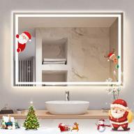 🔌 36 x 28 inch led vanity bathroom mirror by dllt - dimmable touch wall mounted mirror lights with plug - anti-fog & waterproof - bedroom frameless mirror with light - cri>90 - vertical & horizontal logo