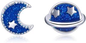 img 4 attached to 🌟 BISAER Moon Star Enamel Stud Earrings 925 Sterling Silver: Cute Hypoallergenic Planet Earrings for Women and Girls - Perfect Thanksgiving and Christmas Day Gifts
