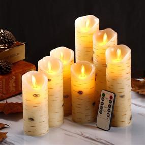 img 2 attached to 🕯️ Real Wax Flameless Candles - Set of 7 Birch Bark Battery Operated LED Pillar Dancing Candles with Remote Control and Timer