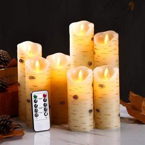 img 1 attached to 🕯️ Real Wax Flameless Candles - Set of 7 Birch Bark Battery Operated LED Pillar Dancing Candles with Remote Control and Timer