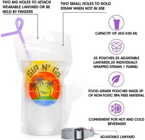 img 3 attached to 🥤 25 Count Reusable Drink Pouches with Straw and Lanyard - Clear Stand Up Bags for Smoothies, Including Funnel - Ideal for Adults and Kids