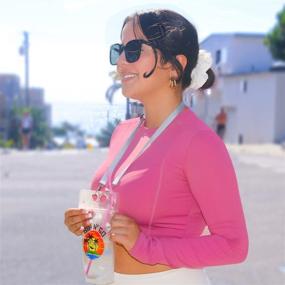 img 2 attached to 🥤 25 Count Reusable Drink Pouches with Straw and Lanyard - Clear Stand Up Bags for Smoothies, Including Funnel - Ideal for Adults and Kids