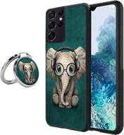 🐘 premium black samsung galaxy s21 ultra case with dj elephant pattern, 360° ring holder stand, and anti-slip protection logo