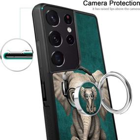 img 3 attached to 🐘 Premium Black Samsung Galaxy S21 Ultra Case with DJ Elephant Pattern, 360° Ring Holder Stand, and Anti-Slip Protection