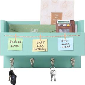 img 3 attached to 📬 Halcent Wood Mail Holder: Stylish Wall Organizer Shelf with 4 Key Hooks & Memo Board for Entryway