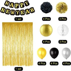 img 3 attached to 🎉 TUPARKA 2021 Happy New Year Decorations Set | Happy New Year Banner, Chinese Paper Lanterns, Tissue Paper Flowers, Pom Poms, Gold Fringe Curtain, Balloons | New Years Eve Party Supplies Kit