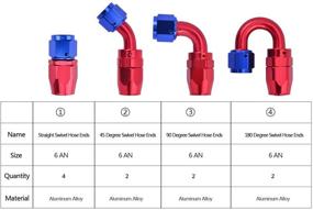 img 2 attached to 🔧 20-футовый универсальный топливный шланг AN-6 из нержавеющей стали с комплектом из 10 штук переходников с подвижными фитингами, синего и красного цветов