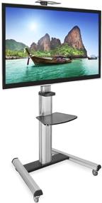 img 4 attached to 📺 Height Adjustable Rolling TV Cart by Mount-It! - Mobile Stand for Flat Screen Televisions, Supports 32, 40, 50, 55, 60, 65, and 70 Inch Screens, with 110 Pound Weight Capacity