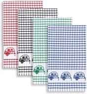 🏕️ set of 4 cackleberry home retro camper windowpane check cotton terry kitchen towels, assorted colors logo