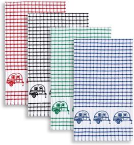 img 4 attached to 🏕️ Set of 4 Cackleberry Home Retro Camper Windowpane Check Cotton Terry Kitchen Towels, Assorted Colors