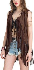 img 2 attached to 🧥 PERSUN Brown Suede Fringe Vest: Open Front Sleeveless Hippie Cardigan for Women - AMPSWC000288