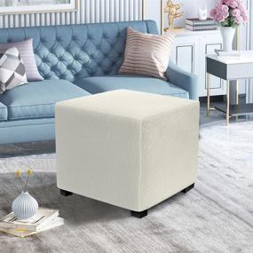 img 1 attached to 🦶 Protect and Refresh Your Foot Stool with DUJUIKE Ottoman Covers Slipcover - Size S, Ivory White