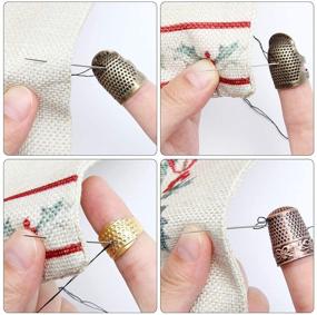 img 1 attached to 🔧 Adjustable Metal Finger Shield Ring: 4 Piece Sewing Thimble Hand-Working Thimble Finger Protector - Essential DIY Sewing Tools & Accessories for Needlework and Fingertip Protection